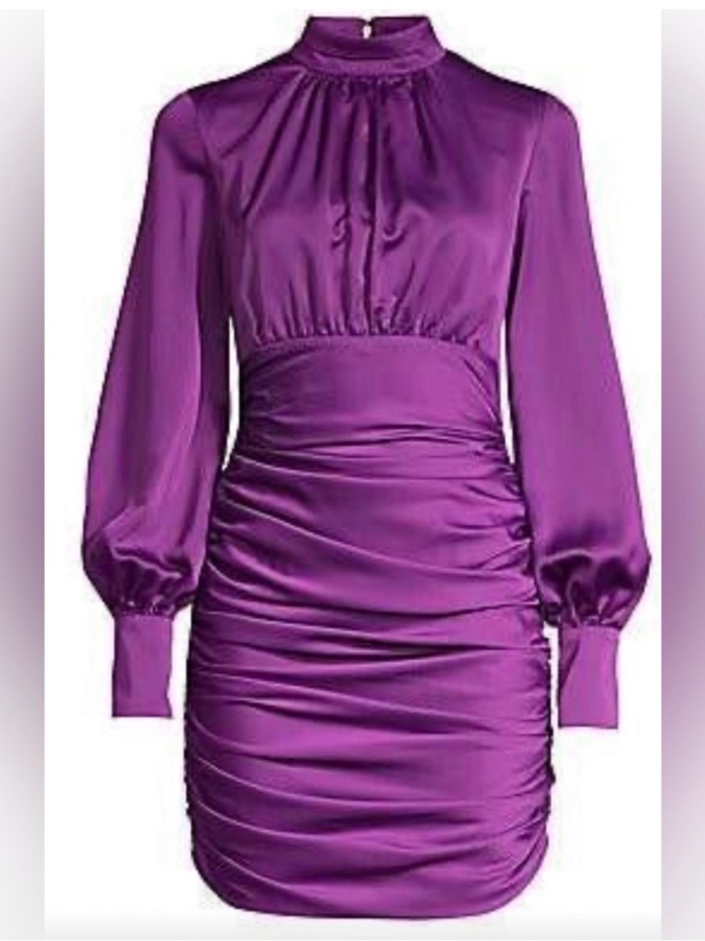 NWT ($275) JAY GODFREY Violet Satin Long-Sleeve Ruched Mini Dress Sz 4